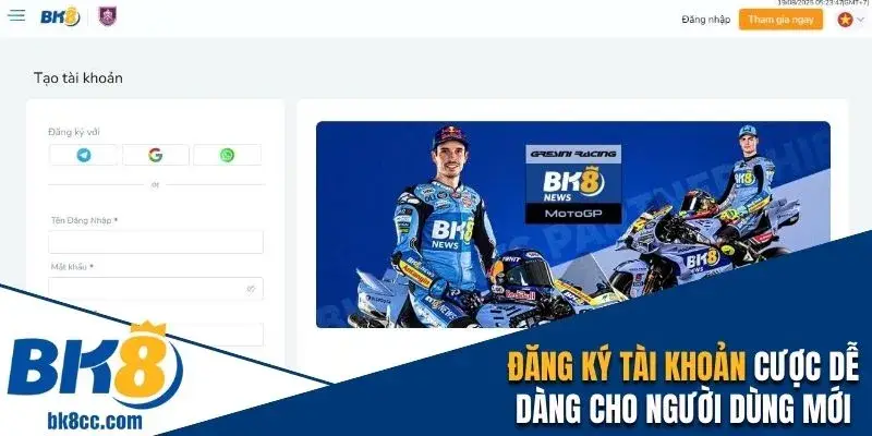 Đăng ký tài khoản tại nhà cái bk8